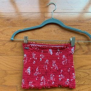 Hollister Red Floral Cropped Tube Top Tank XS